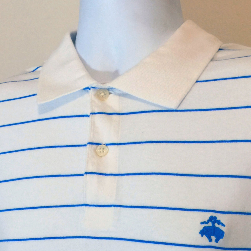 Brooks Brothers Blue Striped White Logo Polo
